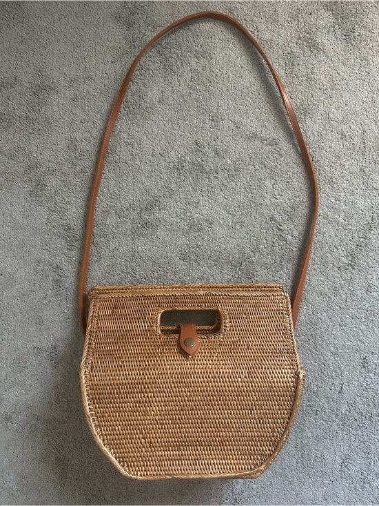 Anthropologie Handbags - Anthropologie Rattan Woven Crossbody Bag in Tan/Brown Natural Lightweight